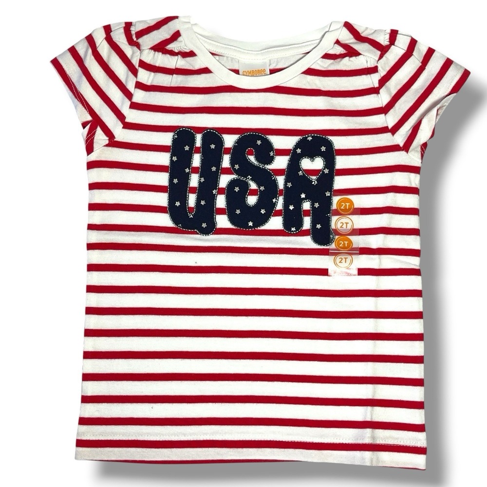 Gymboree 2016 Red White & Cute Line Embroidered Sequins Top Girls Sz 4T New